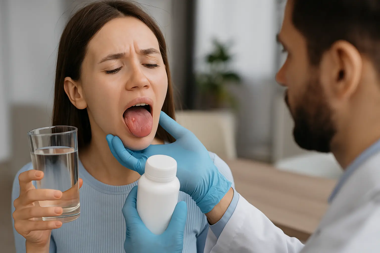 Chica cepillándose los dientes ante el espejo