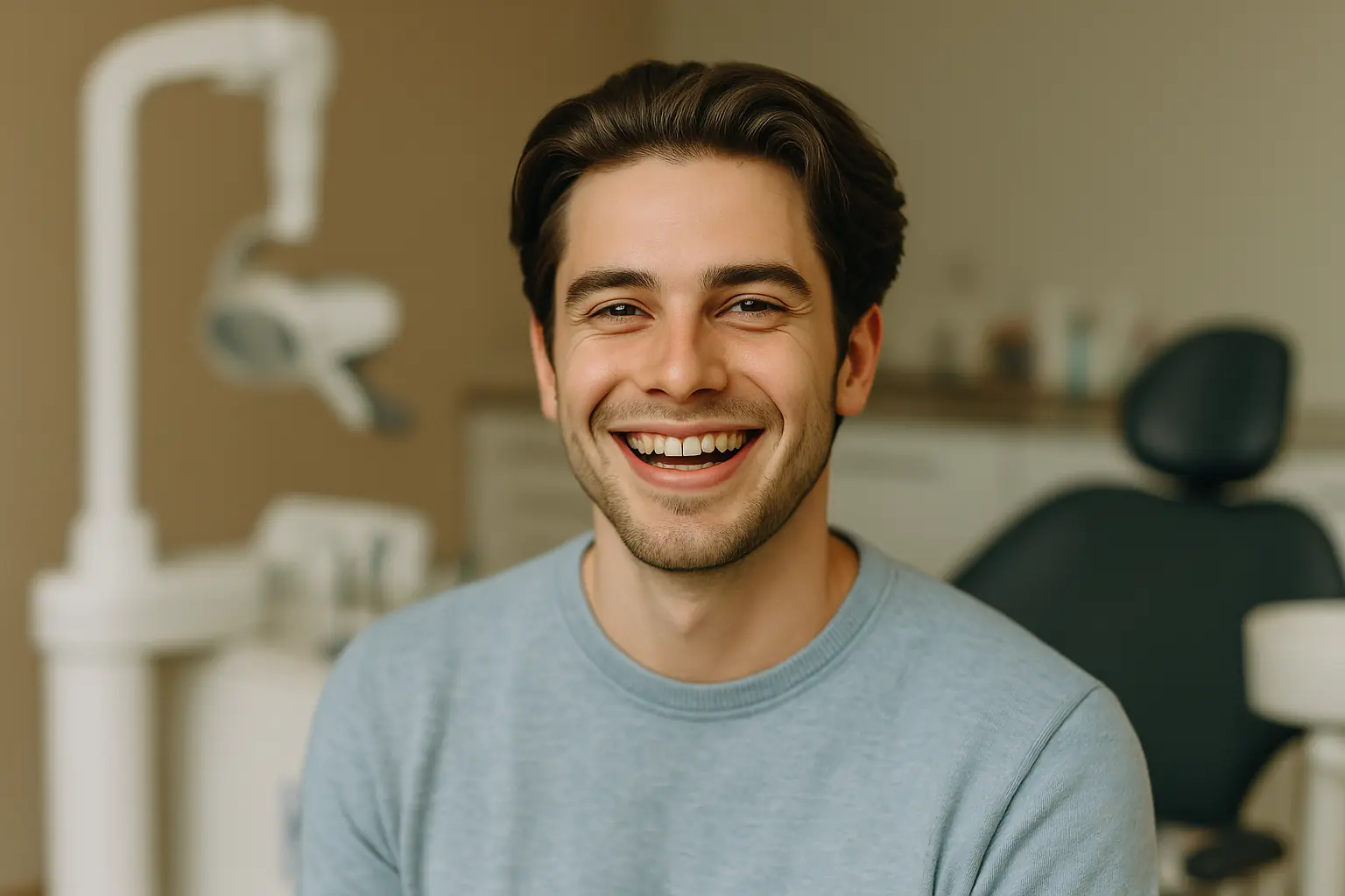 Paciente feliz tras tratamiento dental exitoso en la consulta del dentista