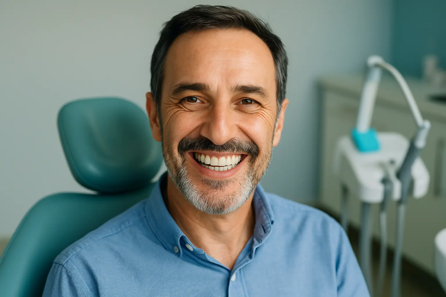 Paciente sonriente mostrando encías y dientes sanos tras un tratamiento de raspado y alisado radicular