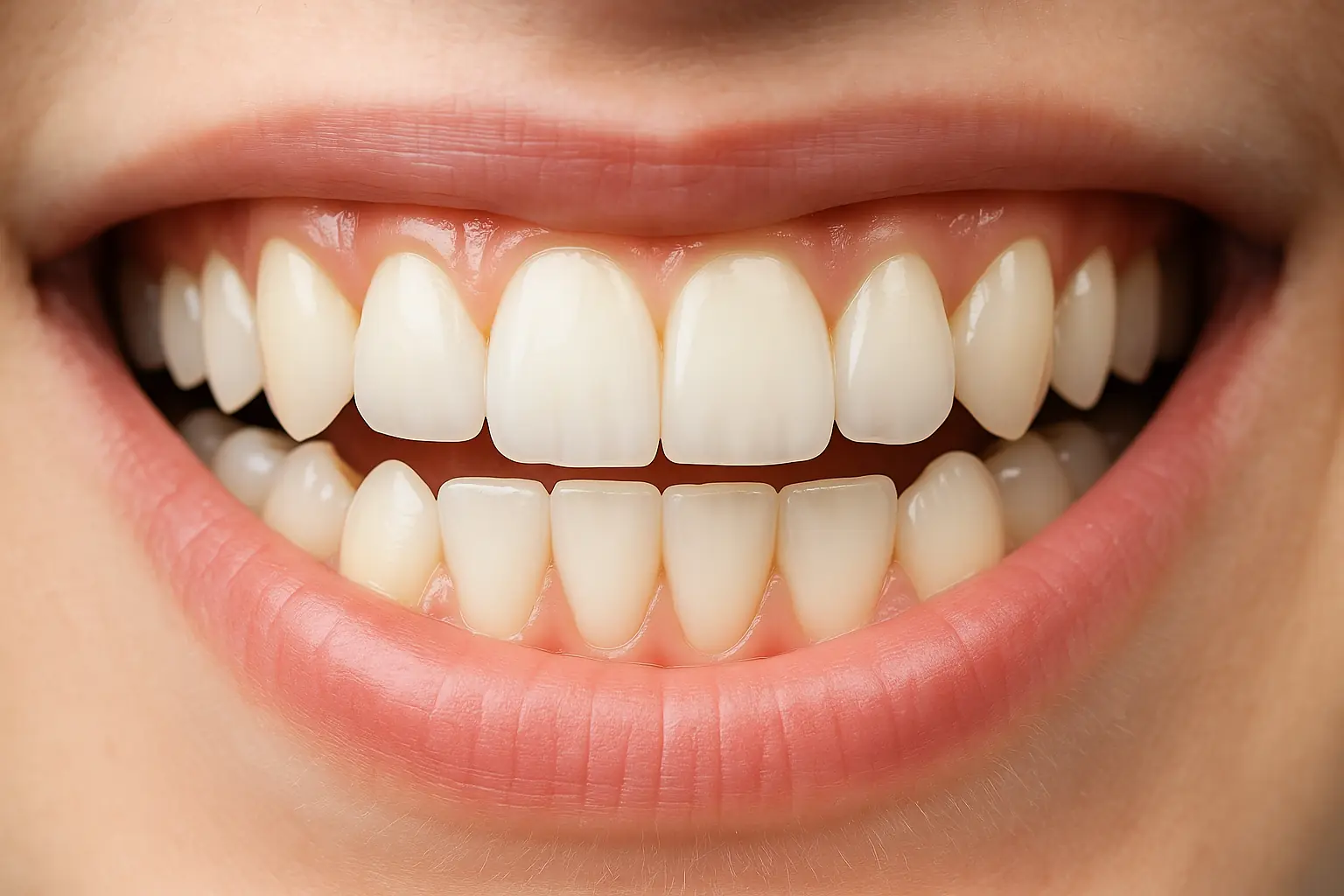 Primer plano de una sonrisa sana y natural tras un tratamiento dental profesional para dientes podridos