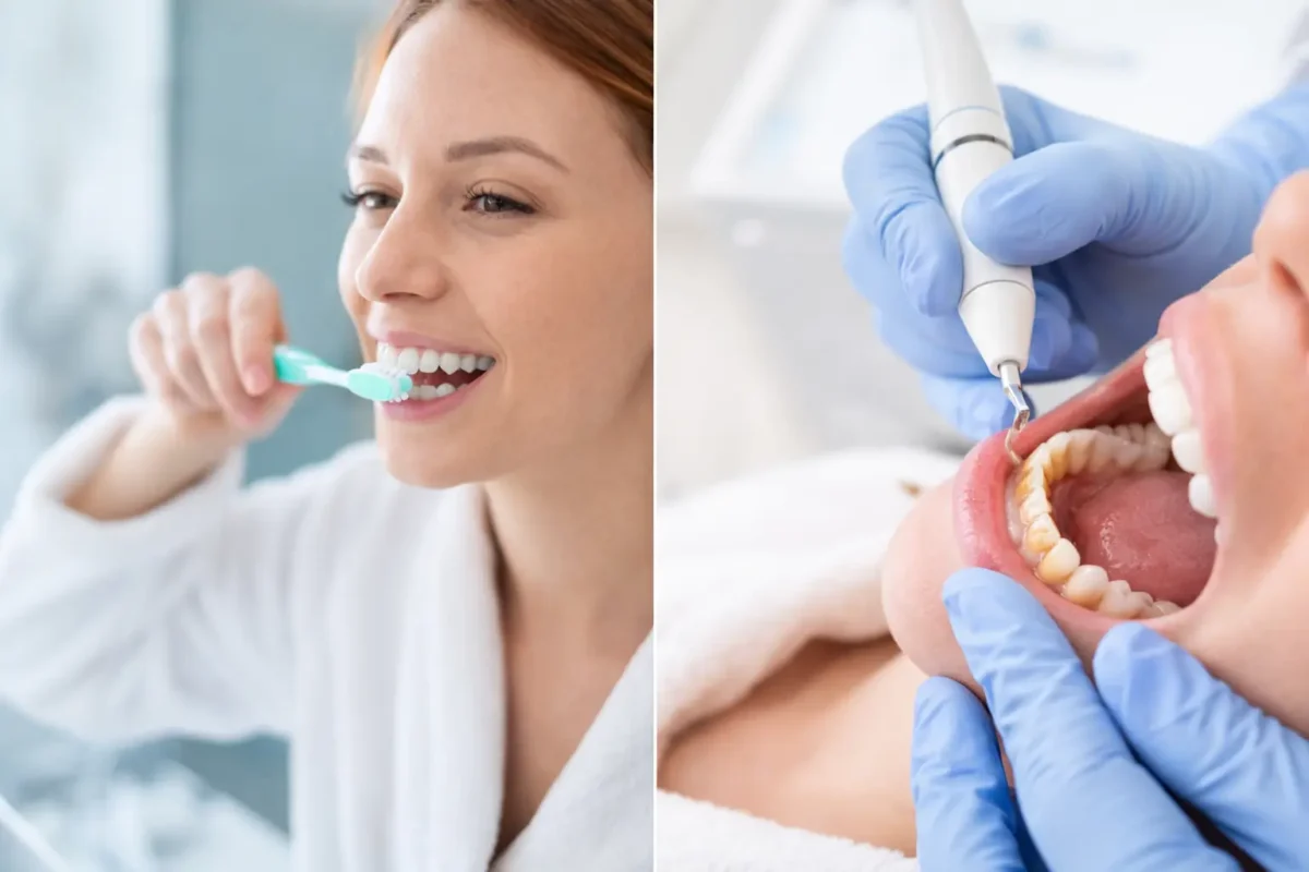 Eliminación profesional del sarro dental durante una limpieza realizada por un dentista en clínica